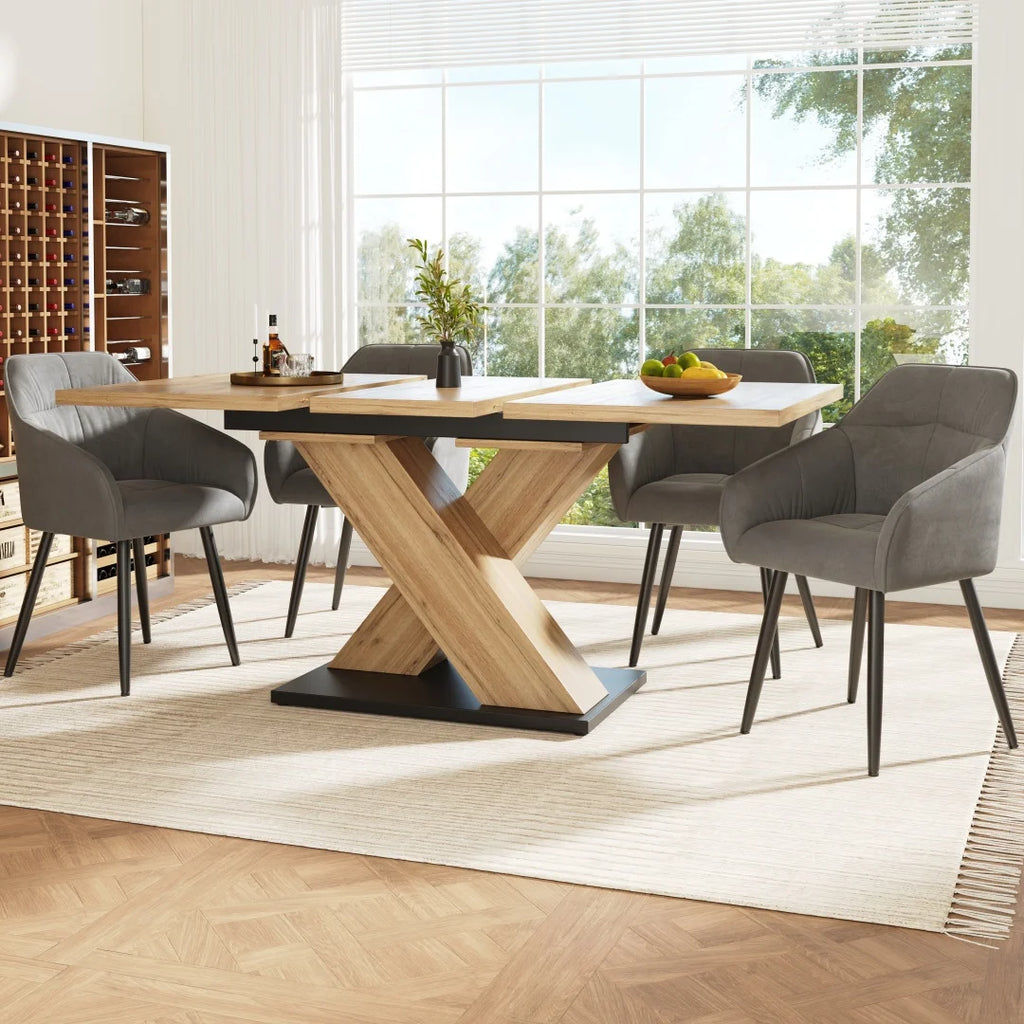 Table à manger extensible Kairn 119-158cm avec rallonge intégrée en bois naturel pour 4-8 personnes