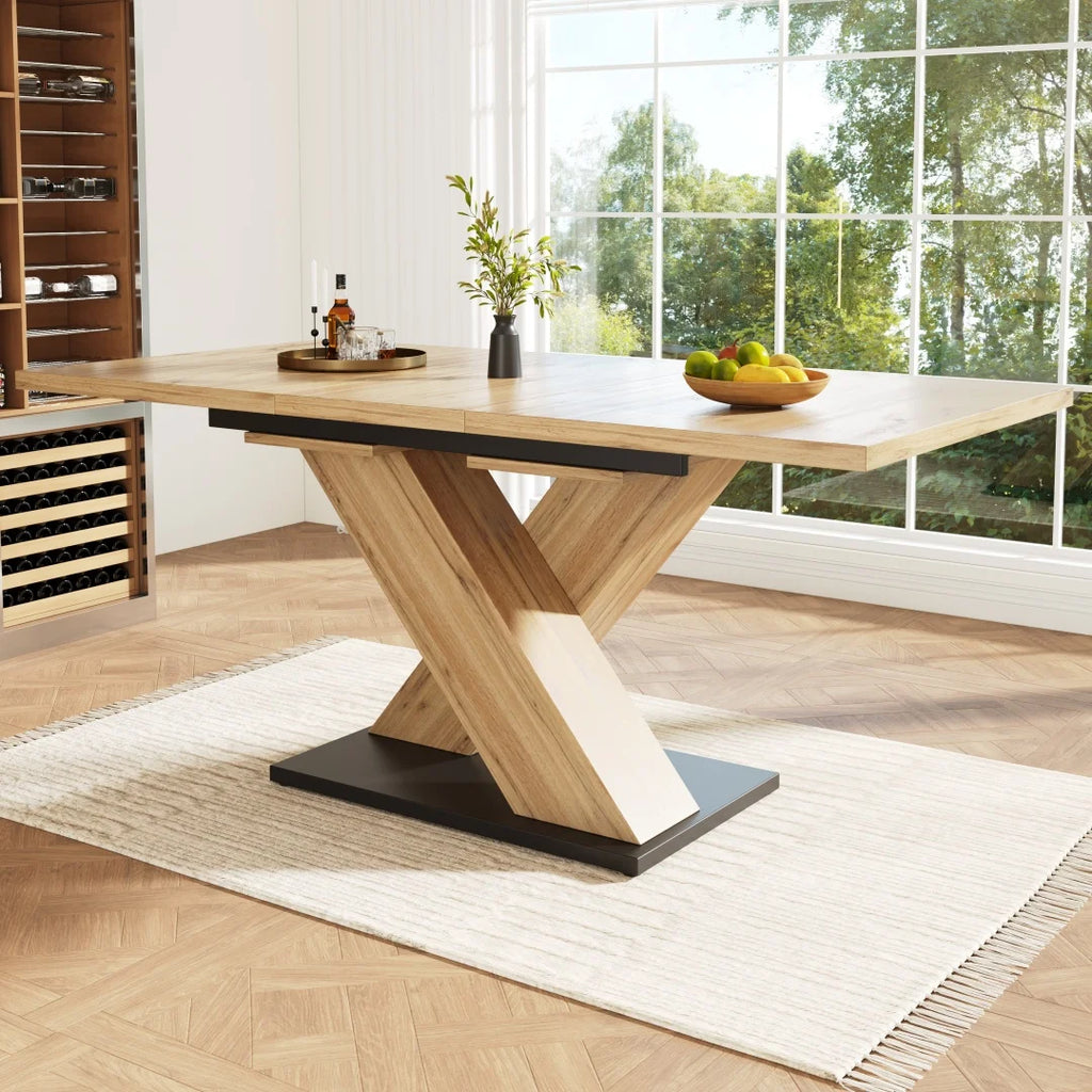 Table à manger extensible Kairn 119-158cm avec rallonge intégrée en bois naturel pour 4-8 personnes