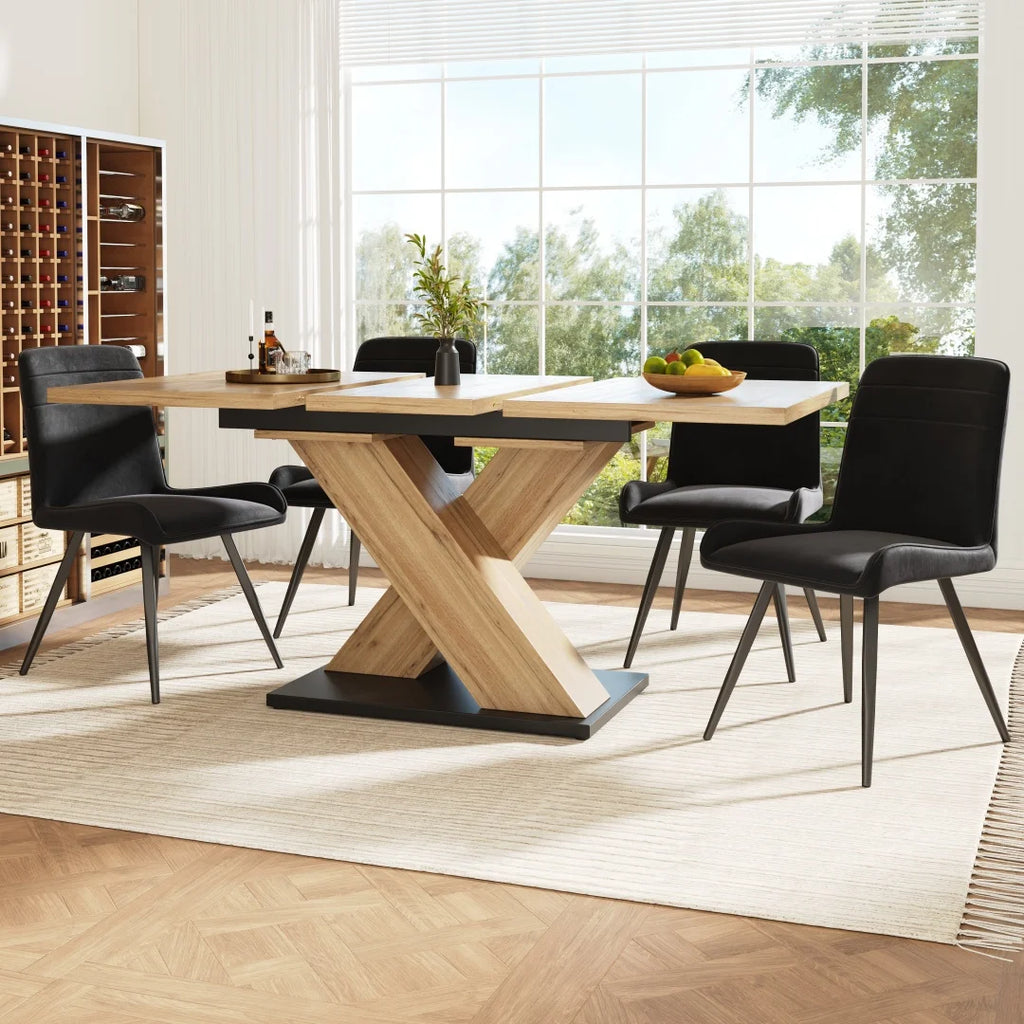 Table à manger extensible Kairn 119-158cm avec rallonge intégrée en bois naturel pour 4-8 personnes