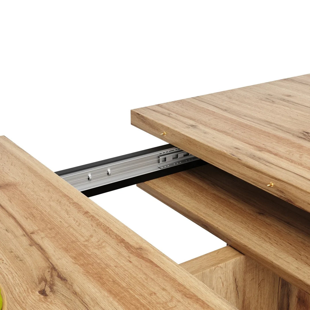Table à manger extensible Kairn 119-158cm avec rallonge intégrée en bois naturel pour 4-8 personnes