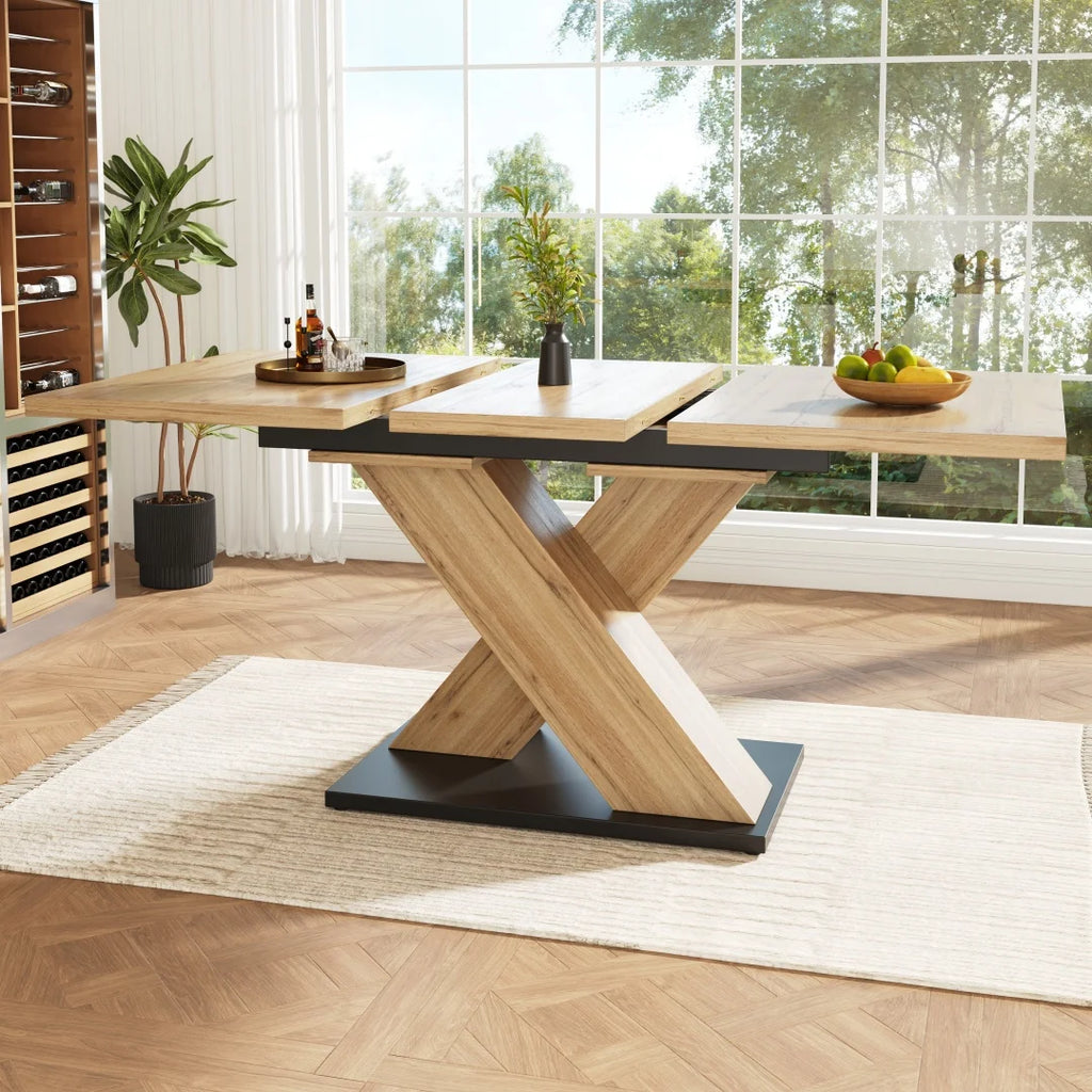 Table à manger extensible Kairn 119-158cm avec rallonge intégrée en bois naturel pour 4-8 personnes