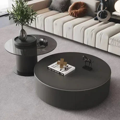 Table basse gigogne ronde Élysée modulable en bois naturel style minimaliste