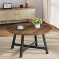 Table basse ronde industrielle Aurelio 91cm en bois et métal avec pieds ajustables