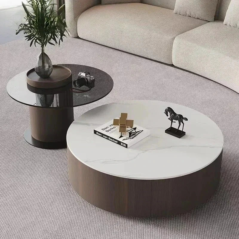 Table basse gigogne ronde Élysée modulable en bois naturel style minimaliste