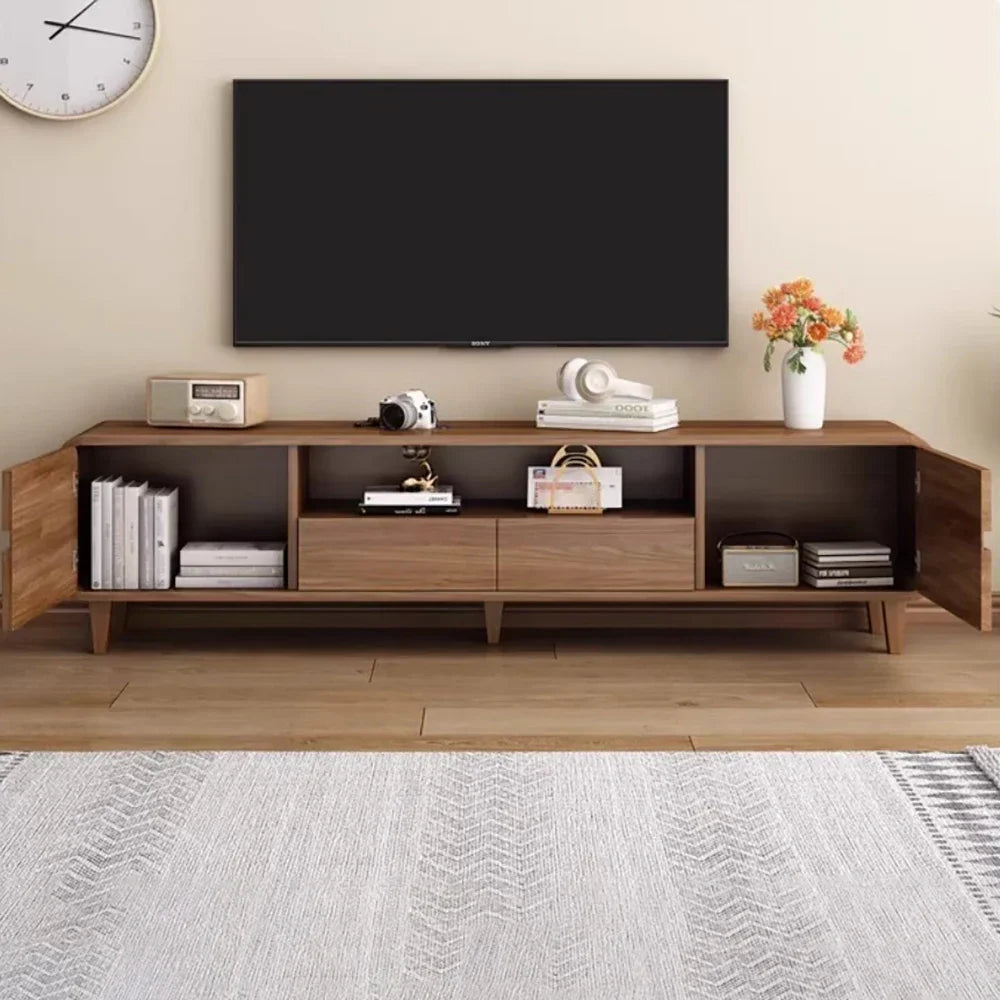 Meuble TV rétro glamour Marzio 160-200cm style mid-century en bois premium scandinave