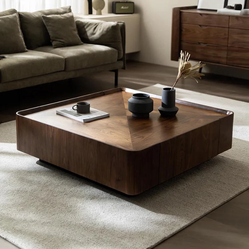 Table basse nordique Atlas 100cm avec rangement intégré en bois naturel scandinave