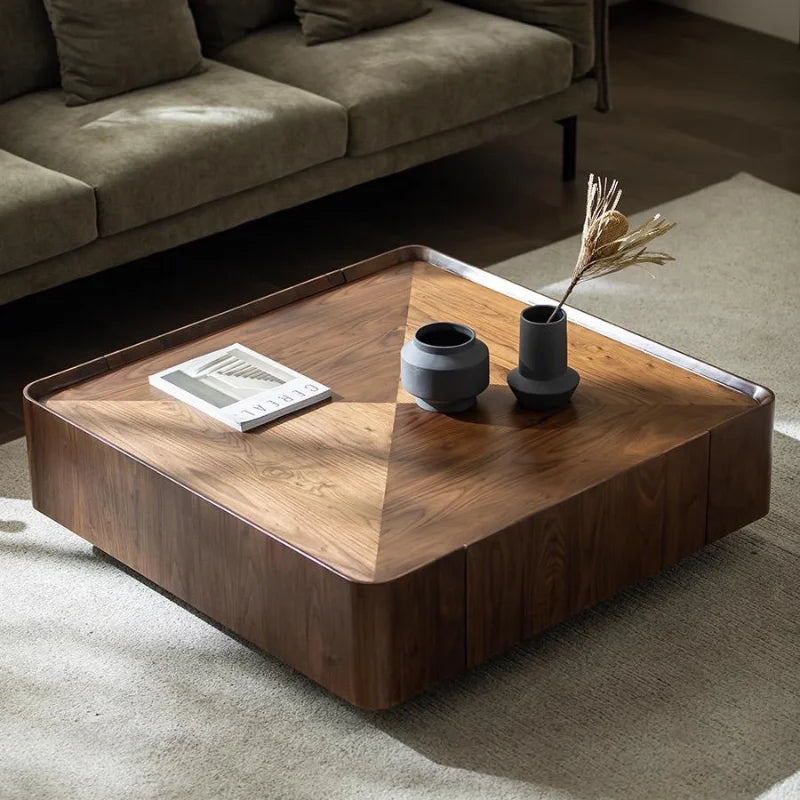 Table basse nordique Atlas 100cm avec rangement intégré en bois naturel scandinave
