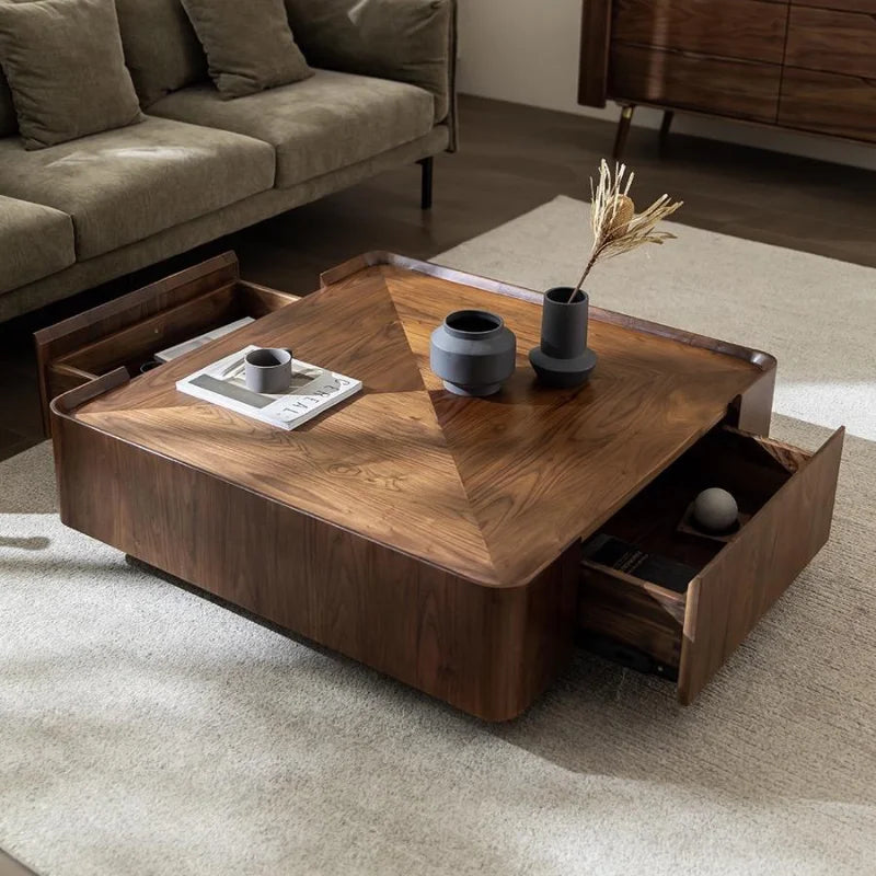 Table basse nordique Atlas 100cm avec rangement intégré en bois naturel scandinave