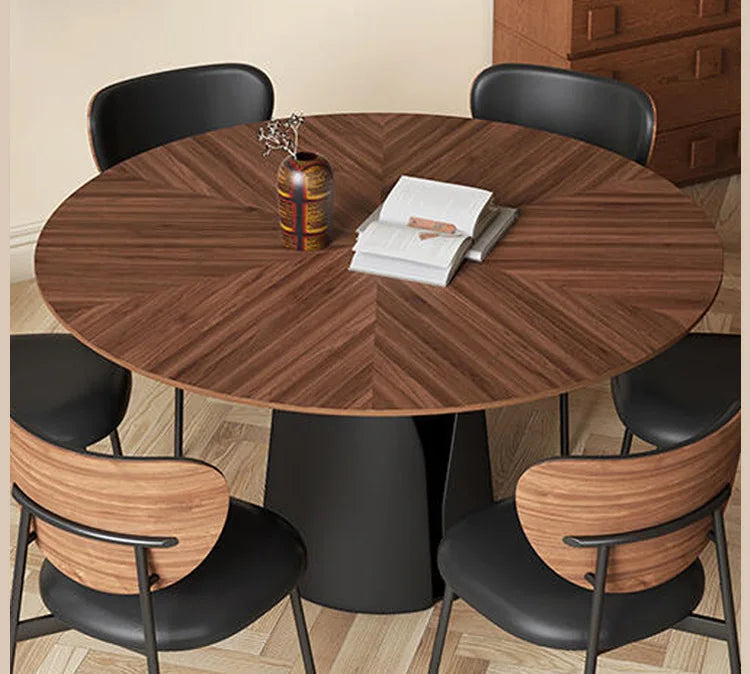 Table à manger ronde Noailles 150cm en bois massif finition noyer pour 8 personnes