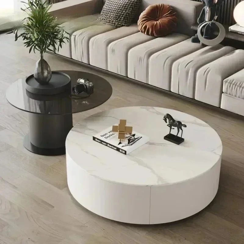 Table basse gigogne ronde Élysée modulable en bois naturel style minimaliste