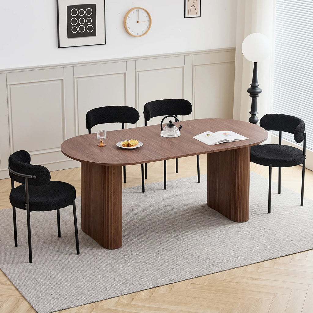 Table à manger ovale moderne Luce 180x90cm texture bois MDF pour 6 personnes
