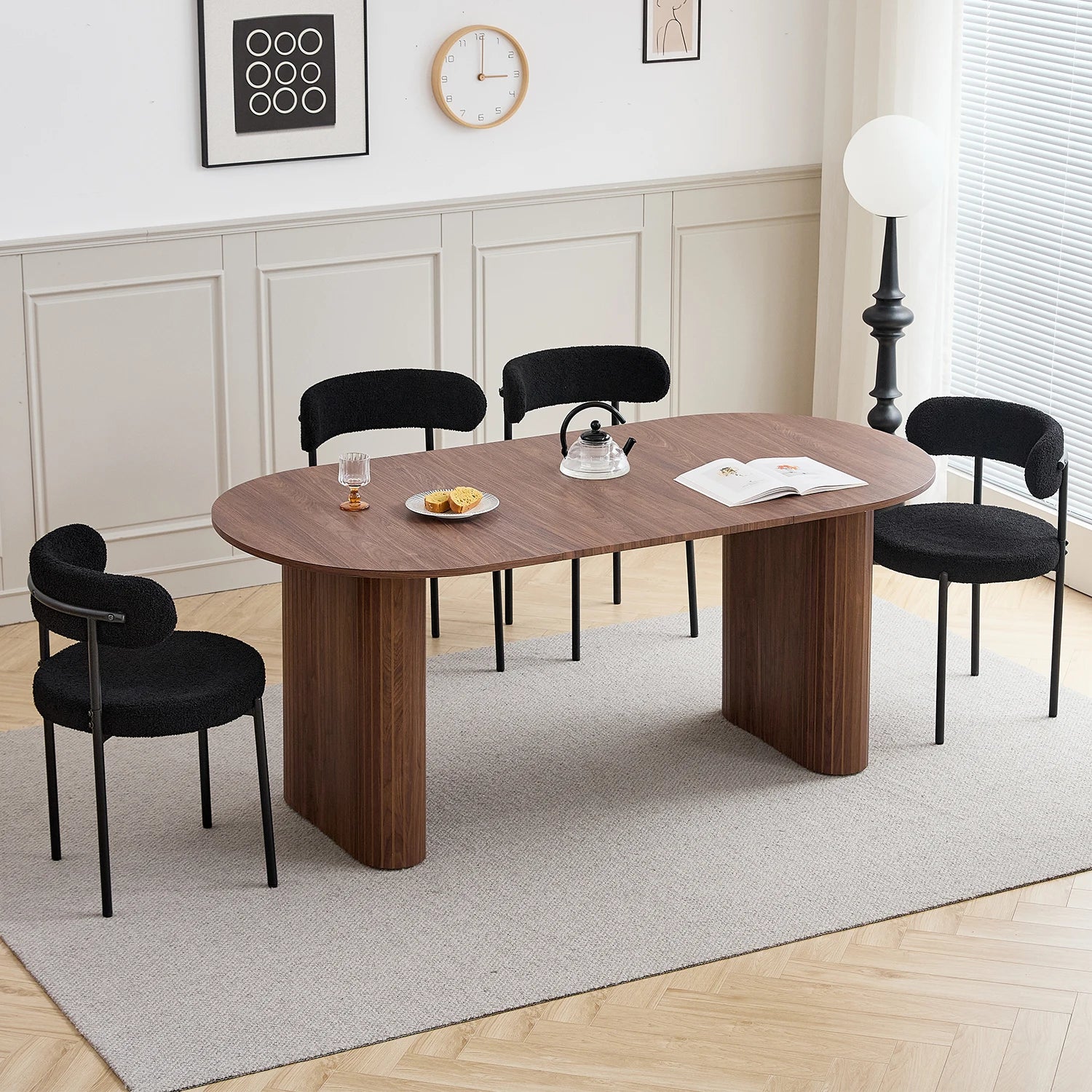 Table à manger ovale moderne Luce 180x90cm texture bois MDF pour 6 personnes