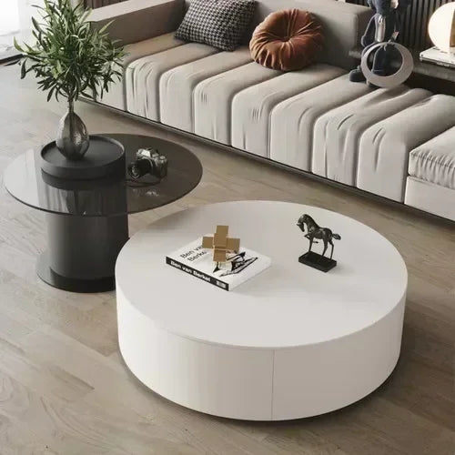 Table basse gigogne ronde Élysée modulable en bois naturel style minimaliste