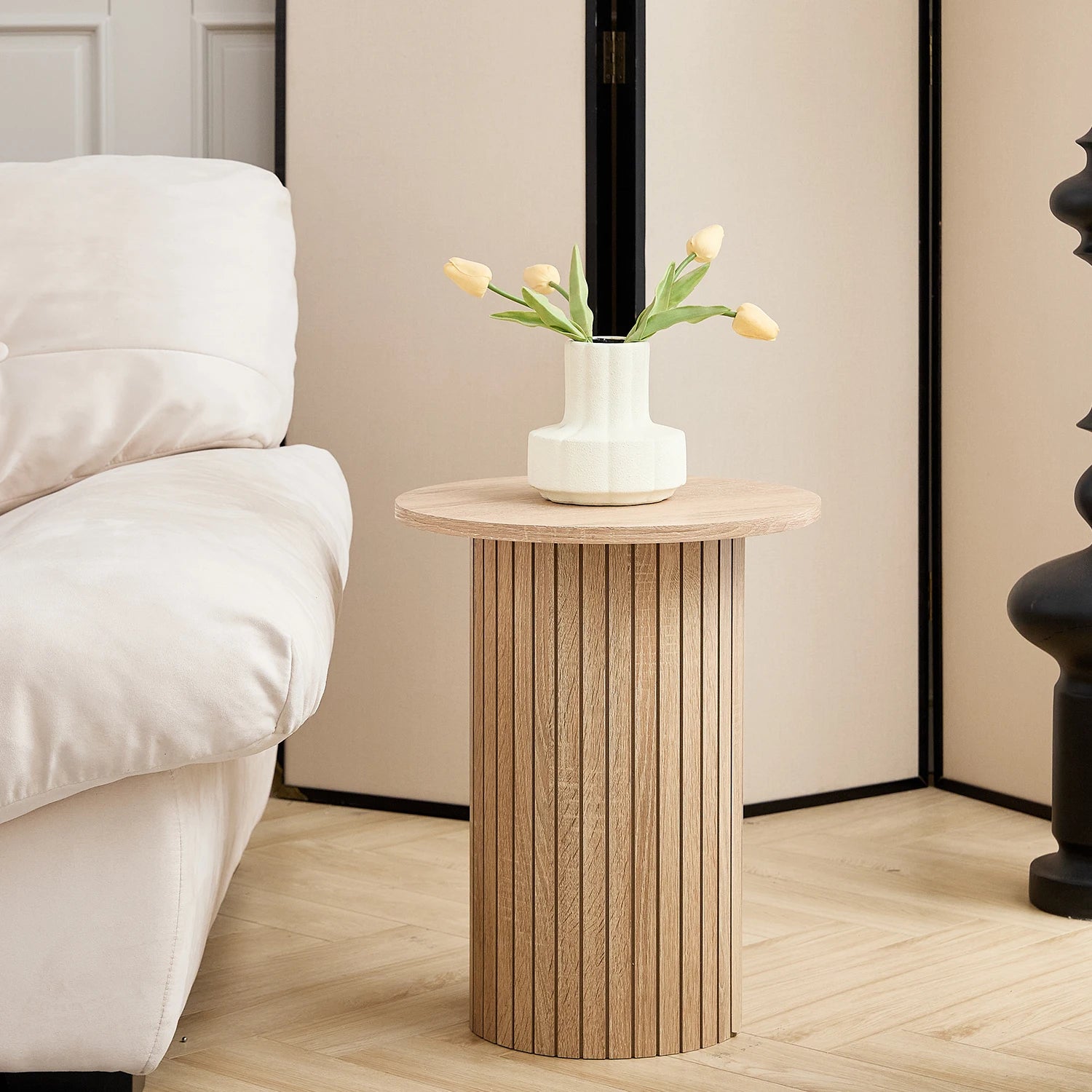 Table basse gigogne nordique Orion en bois naturel avec pieds métalliques noirs