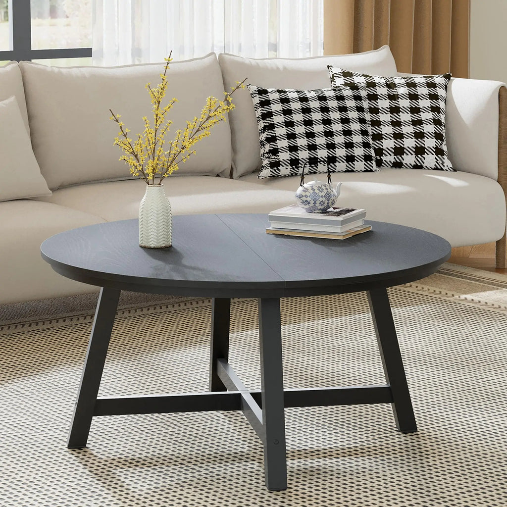 Table basse ronde industrielle Aurelio 91cm en bois et métal avec pieds ajustables