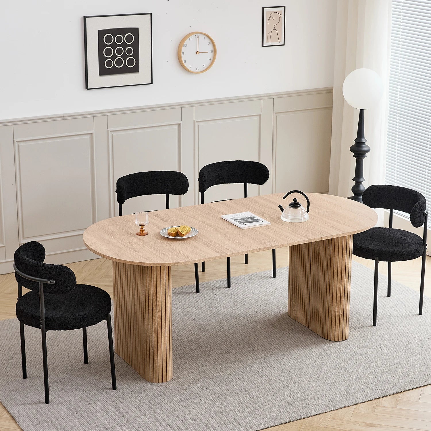 Table à manger ovale moderne Luce 180x90cm texture bois MDF pour 6 personnes