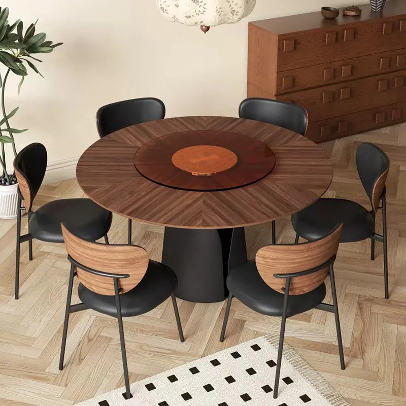 Table à manger ronde Noailles 150cm en bois massif finition noyer pour 8 personnes