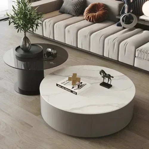 Table basse gigogne ronde Élysée modulable en bois naturel style minimaliste
