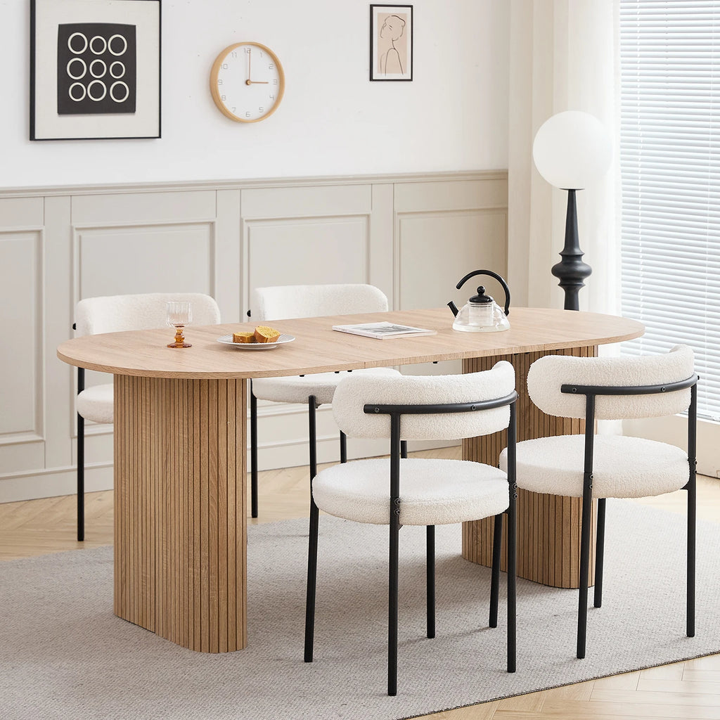 Table à manger ovale moderne Luce 180x90cm texture bois MDF pour 6 personnes