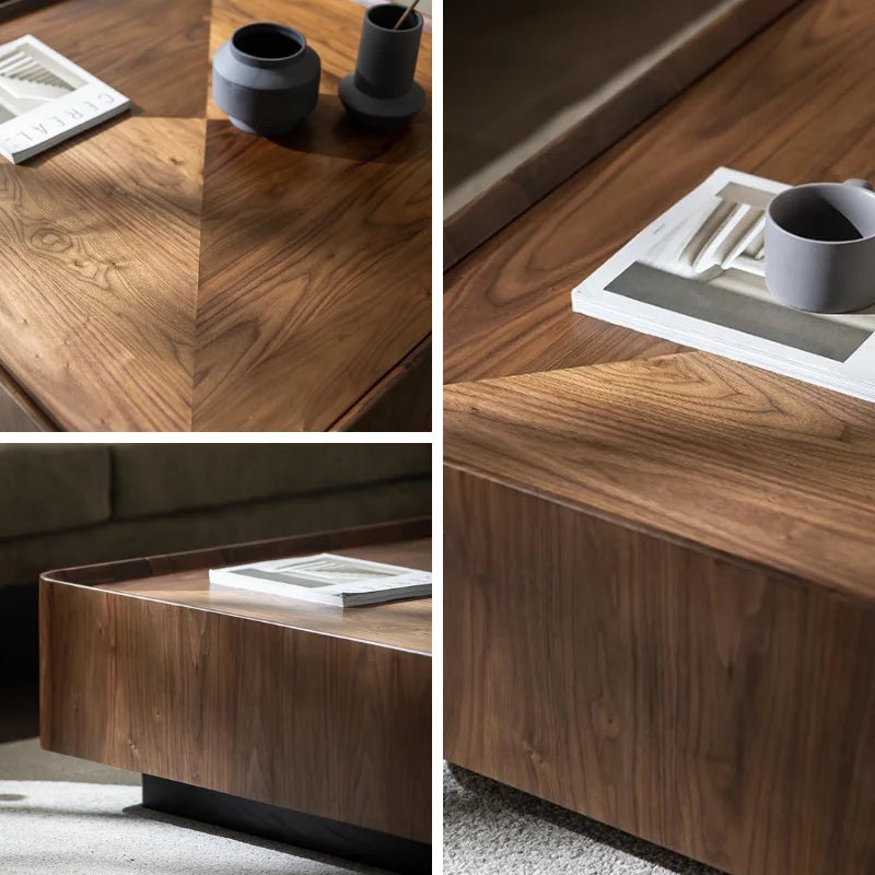 Table basse nordique Atlas 100cm avec rangement intégré en bois naturel scandinave